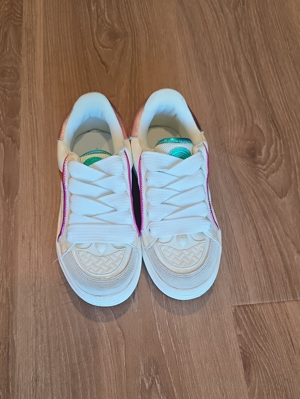 Kurt Geiger Kids White Sneakers with Pink and Green Accents